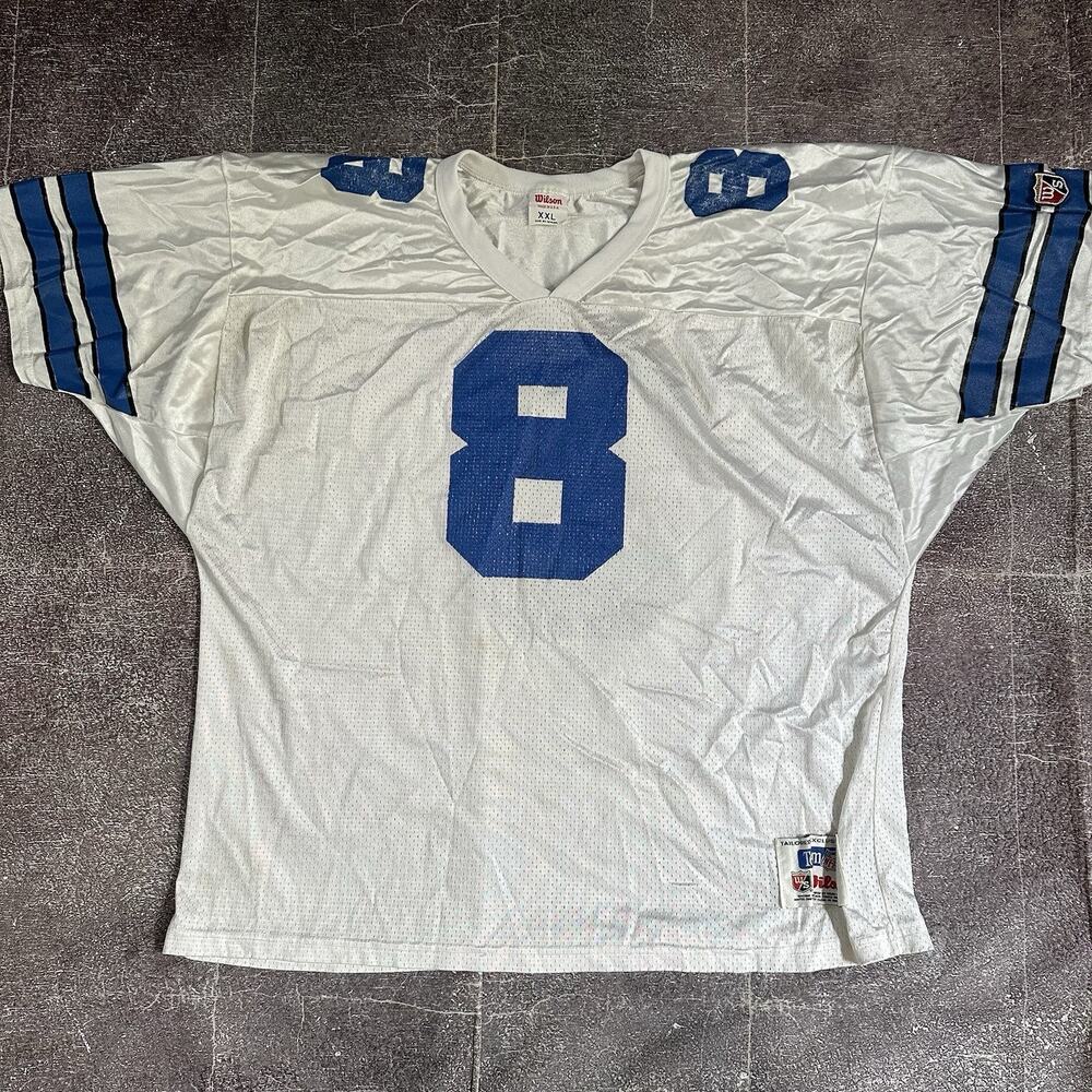 Mens Vintage 80's Wilson USA Dallas Cowboys Troy Aikman White Blue Jersey Sz 2XL